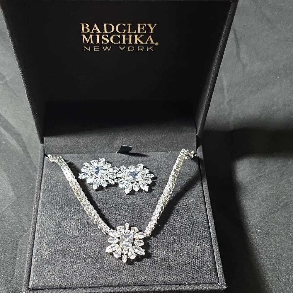 Badgley Mischka Silver Necklace and Earring Set